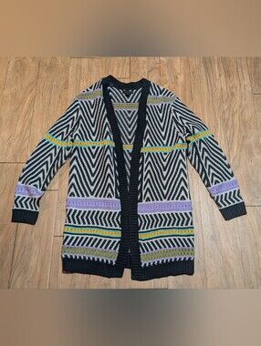 Men's Black & White Chevron Cardigan with Accent Stripes